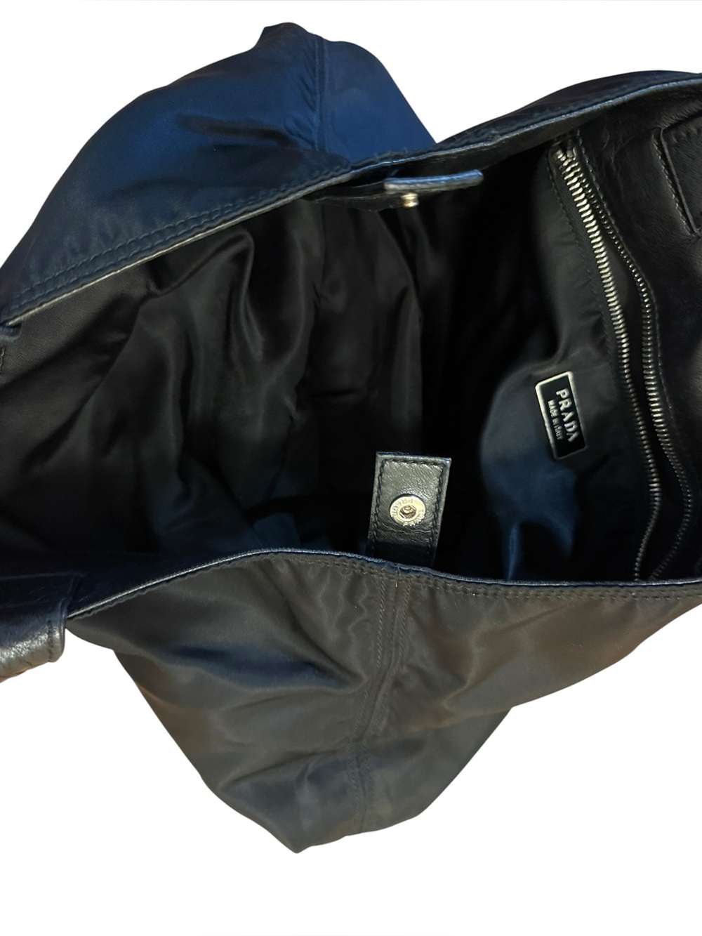 Vintage Prada Triangle Logo Tessuto Nylon Tote with Leather Handles Black - Picture 8 of 9